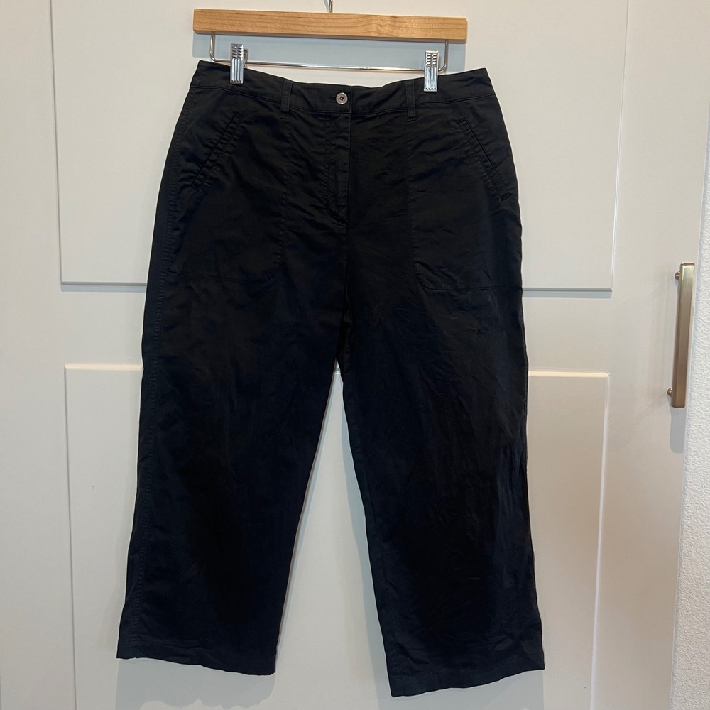 Chico's Women's Black Cropped Wide Leg‎ Pants Comfort Stretch Size 1 Medium